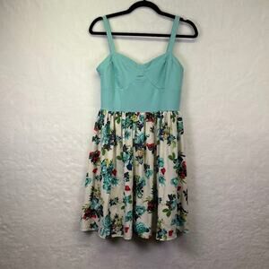 Vintage Y2K Soprano Floral Skater Mini Dress Blue Corset Top Size L